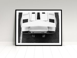 Lamborghini Countach Rear Black & White Print