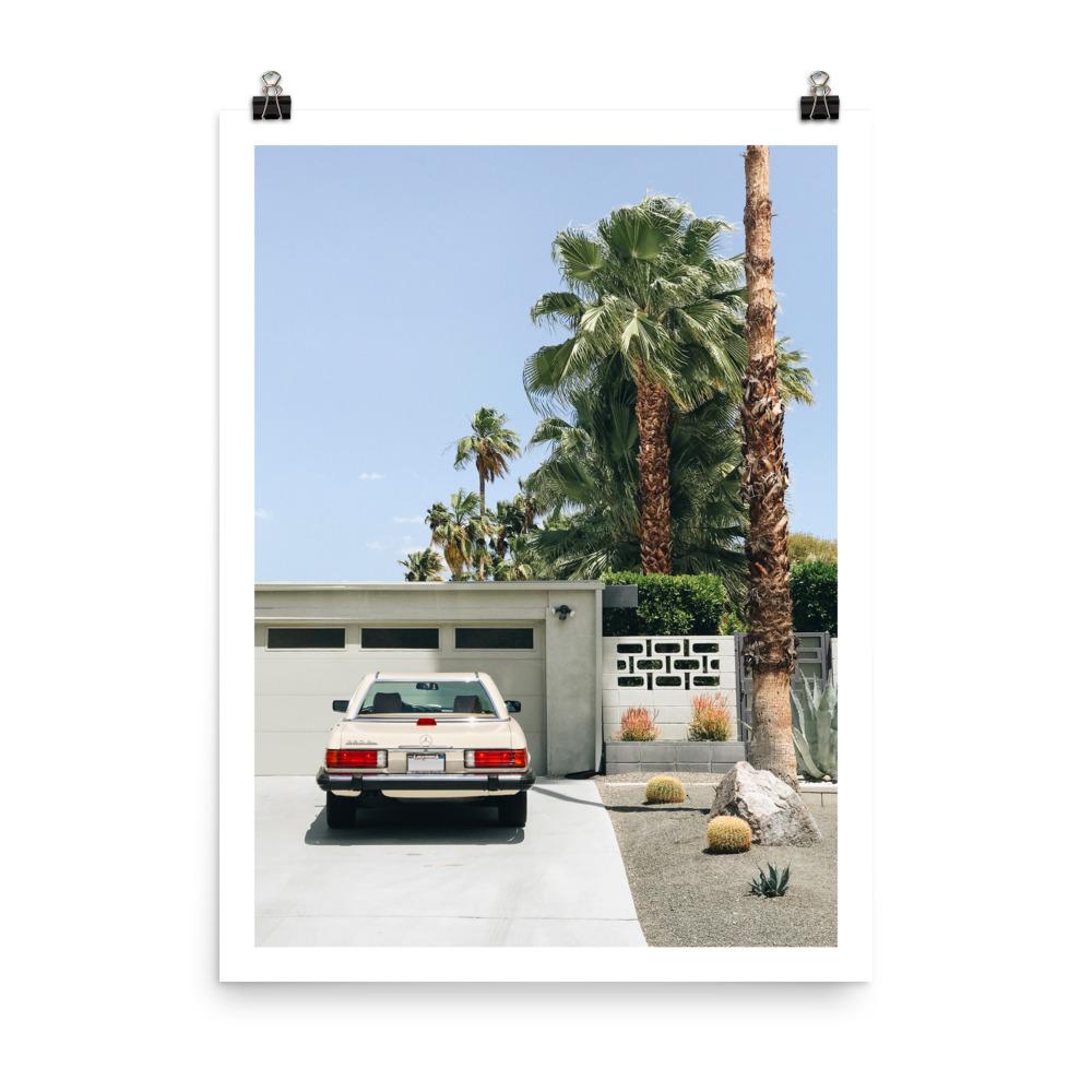 vintage mercedes benz sl, palm springs, car prints, palm trees