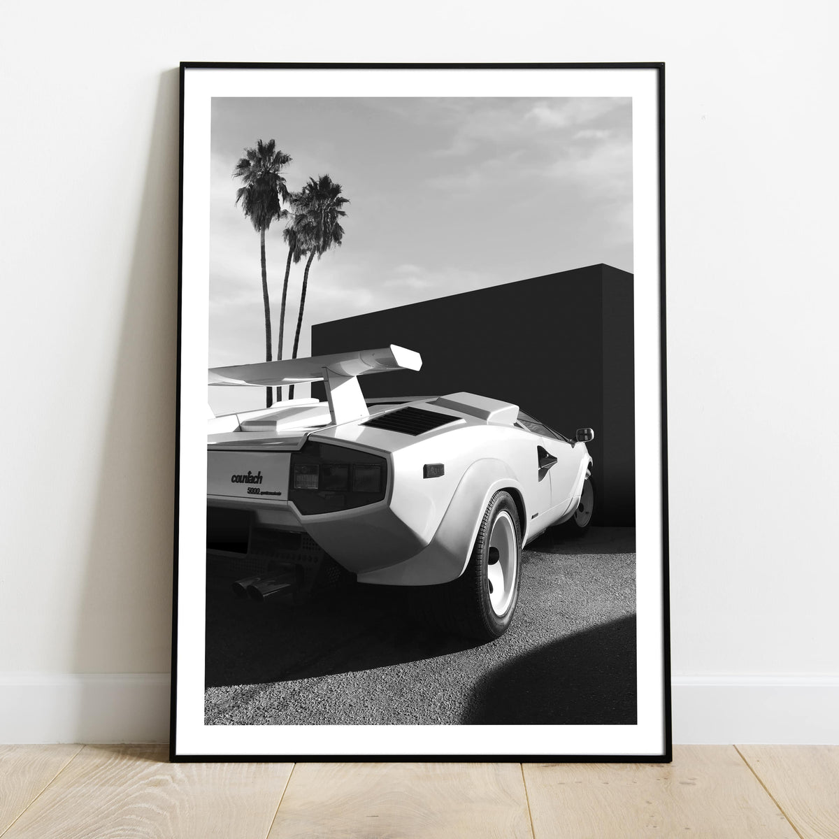 Countach, Palm Trees Black & White Print Huseyin Erturk