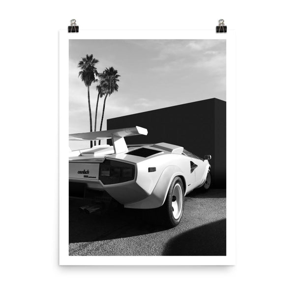 Countach, Palm Trees Black & White Print Huseyin Erturk